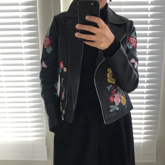 🖤 Romeo + Juliet Leather Floral Embroidered Jacket Black Size S - Picture 1 of 17